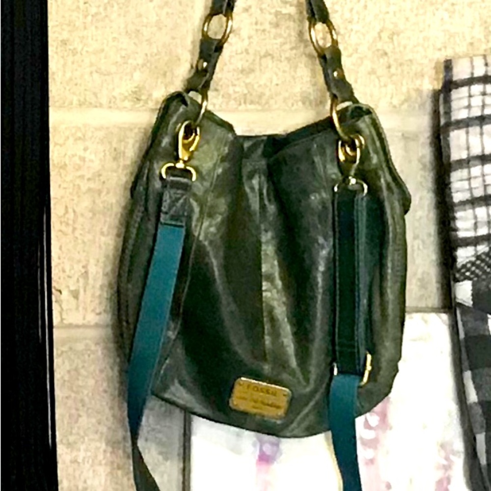 FOSSIL Genuine Leather Shoulder Bag - Dark Green
